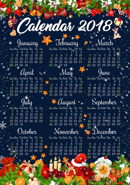 Vector christmas 2018 calendar vector holiday decorations