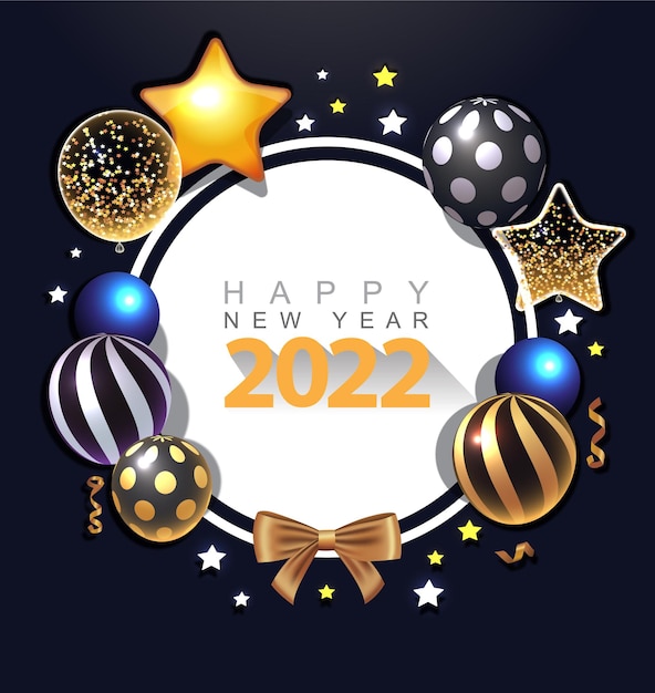 Christmas 2022 happy new year luxury banner design with a Christmas ball and golden ribbonstar