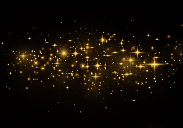 Christmas Abstract stylish light effect. Yellow dust yellow sparks and golden stars shine with special light.  luxury sparkles Sparkling magical dust particles.