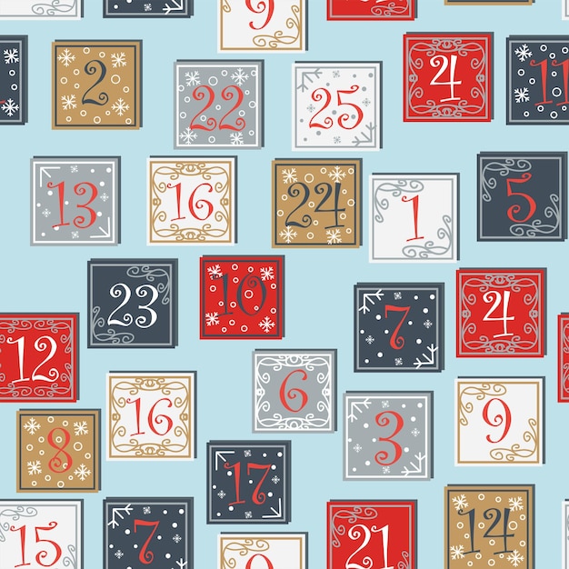 Vector christmas advent calendar seamless pattern with geometric seamless patterns