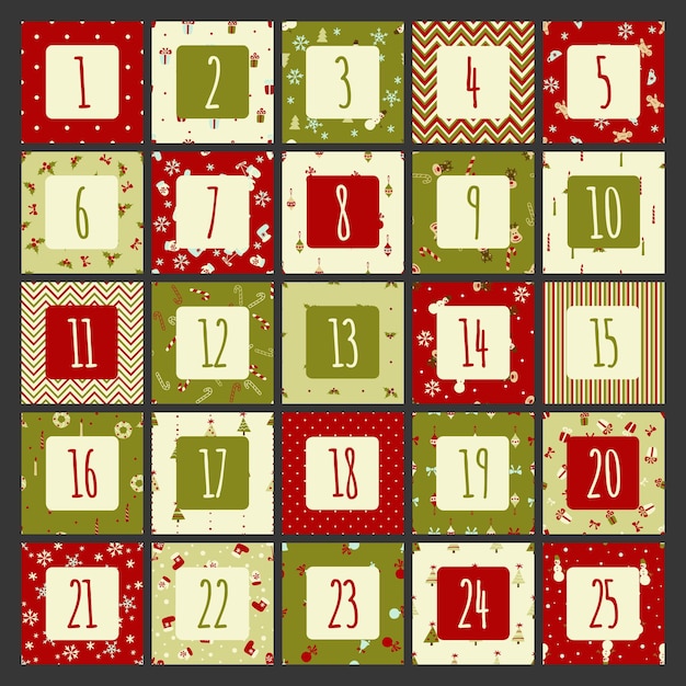 Christmas Advent calendar with Christmas elements.