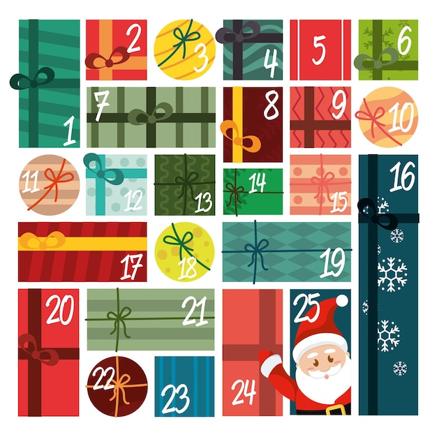 Christmas advent calendar with wrapped colored presents Vector