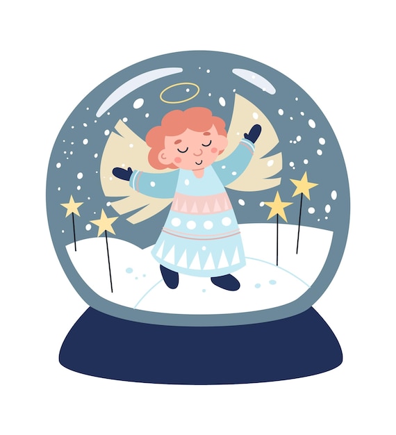 Christmas angel flat icon Christmas snow globe with snowflakes