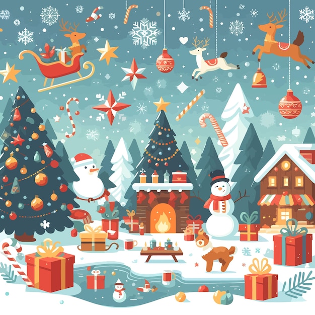 Christmas background Flat vector illustration