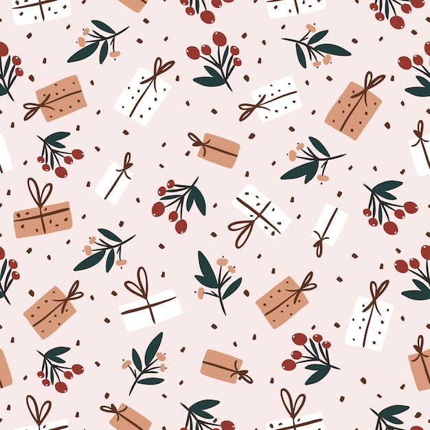 Christmas background in floral style on a light background. vector illustration