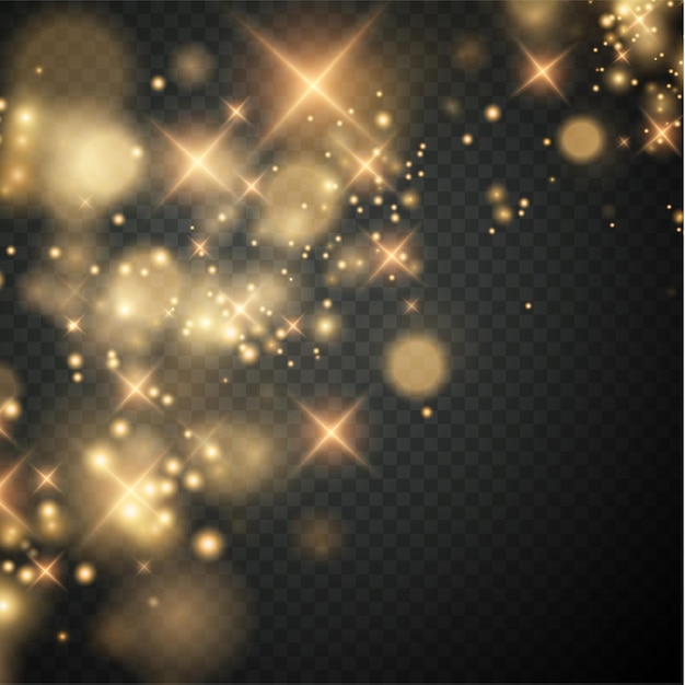 Christmas background. Powder PNG. Magic shining gold dust. Fine, shiny dust bokeh particles fall.