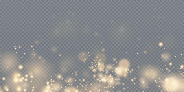 Christmas background. Powder PNG. Magic shining gold dust. Fine, shiny dust bokeh particles fall.