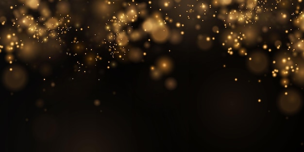 Christmas background. Powder PNG. Magic shining gold dust. Fine, shiny dust bokeh particles fall.