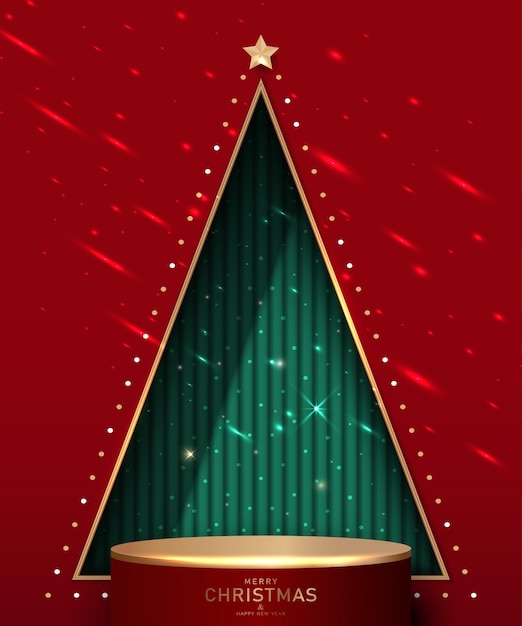 Christmas background product display concept Blank podium with shiny lights