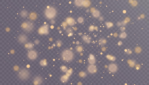 Christmas background. Shimmering dust. Magic bright shimmering shiny bokeh particles. PNG effect