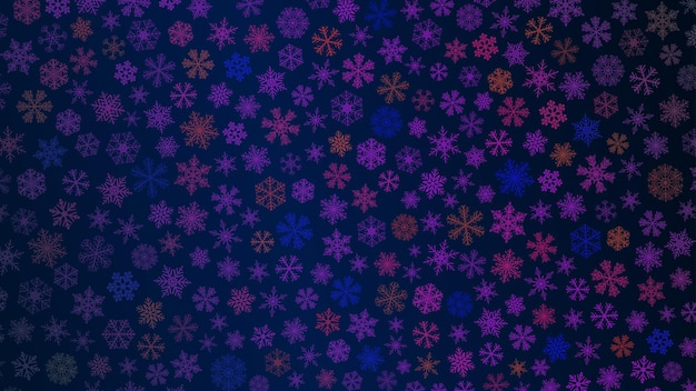 Christmas background of small snowflakes in dark blue and violet colors