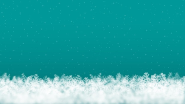 Christmas background of snowflakes of different shape blur and transparency located bottom on turquoise background