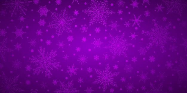 Christmas background of various complex big and small snowflakes in purple colors