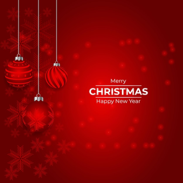 Christmas background with ball red canvas background. Merry christmas card. Winter holiday theme