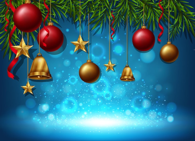 Christmas background with bauble and garland