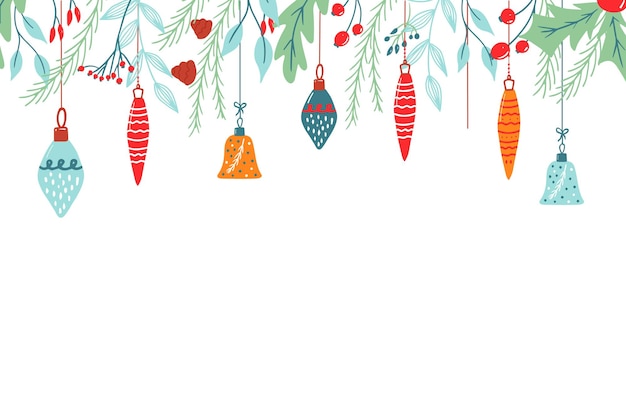 Christmas background with floral decorations. Banners and wallpaper for social media stories. Vector illustration in flat simple style - design templates with copy space for text