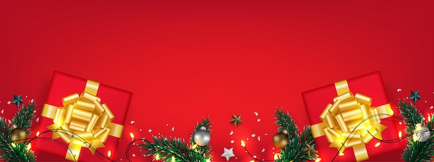 Christmas background with gift boxes and Christmas composition Space for your text.