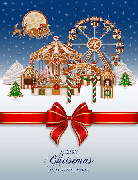 christmas background with gingerbread funfair. christmas poster with gingerbread cookies