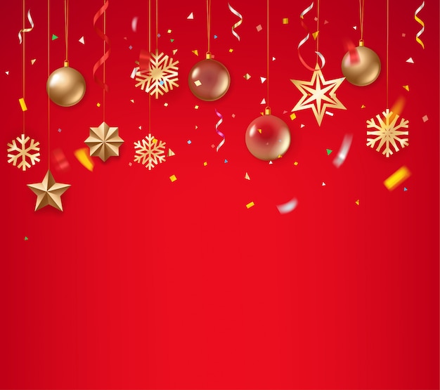 Christmas background with golden baubles