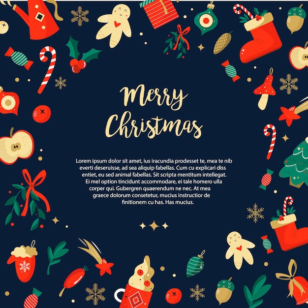 Christmas background with holiday elements in contemporary style