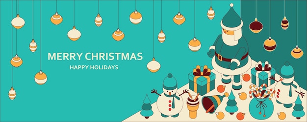 Christmas background with isometric cute toys.