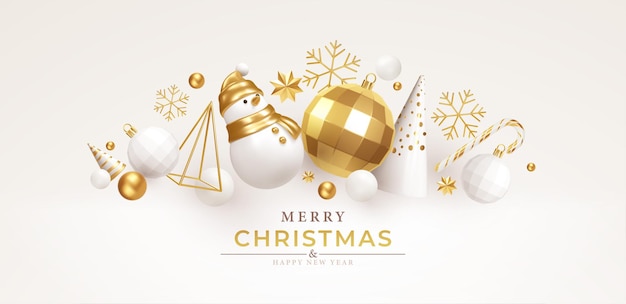 Christmas background with realistic white and gold trending decorations for Christmas