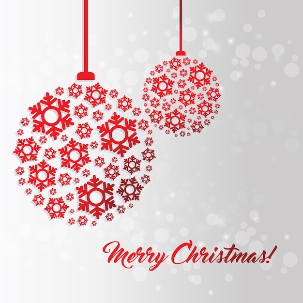 Christmas background with red balls and merry christmas text.