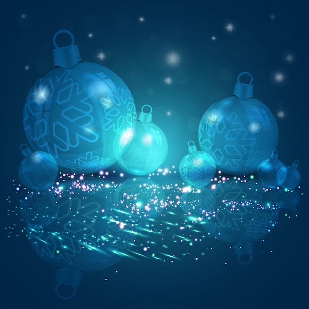 Vector christmas background with a set of christmas shiny balls with snowflakes, 3d illustration.