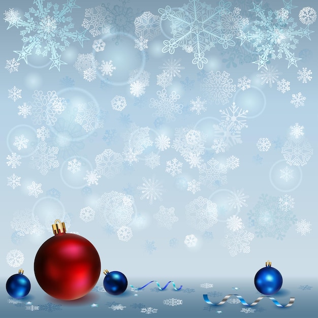 Christmas background with snowflakes and several Christmas balls