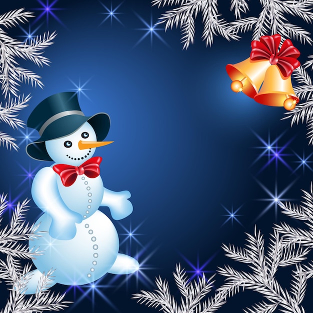 Christmas background with  snowman and bells