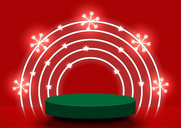 Christmas background with stage podium for product display on Red background.