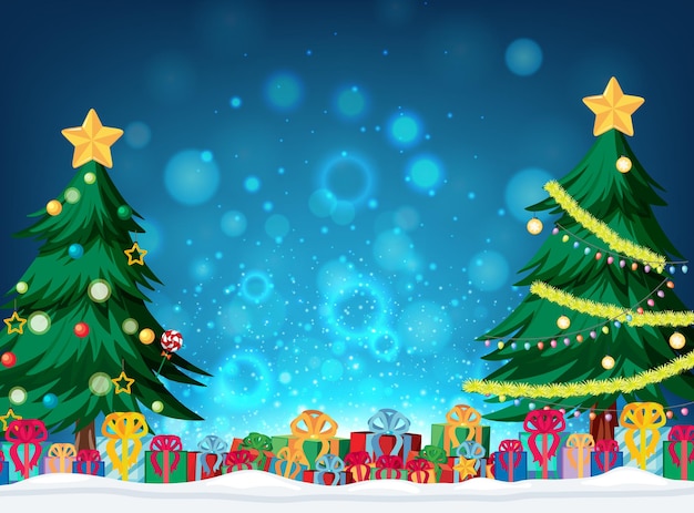 Christmas background with tree and gift boxes