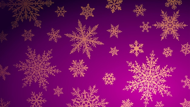 Christmas background with various complex big and small snowflakes in purple colors