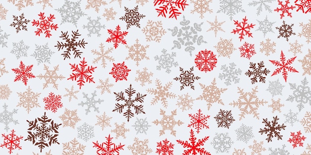 Christmas background with various complex big and small snowflakes, red and brown on white