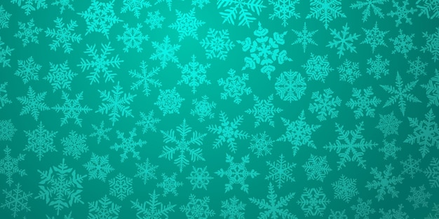 Christmas background with various complex big and small snowflakes in turquoise colors