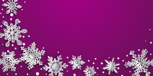 Christmas background with volume paper snowflakes with soft shadows on purple background