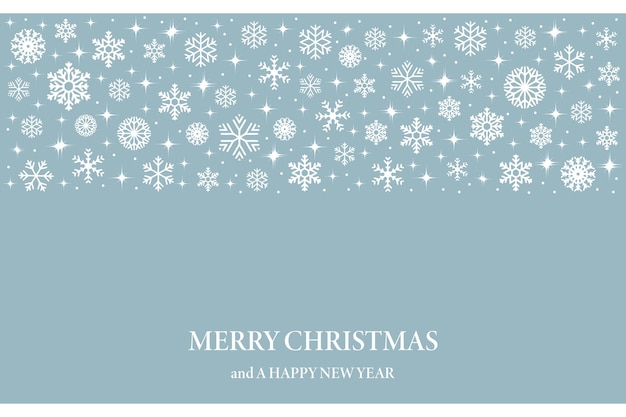 Christmas background with white snowflakes and congratulatory text. Template, vector