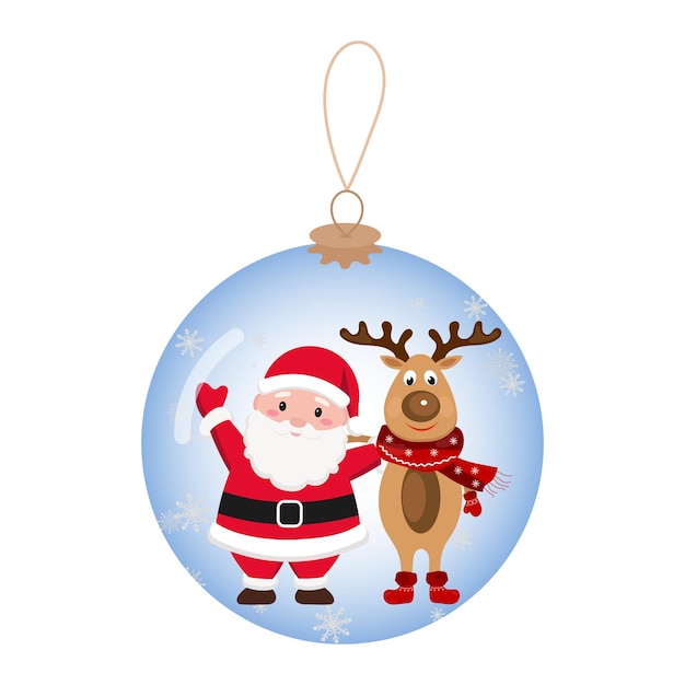 Christmas ball decoration Santa Claus and reindeer best friends