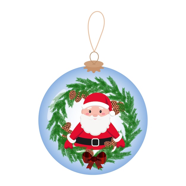 Christmas ball decoration Santa with wreath gifts around