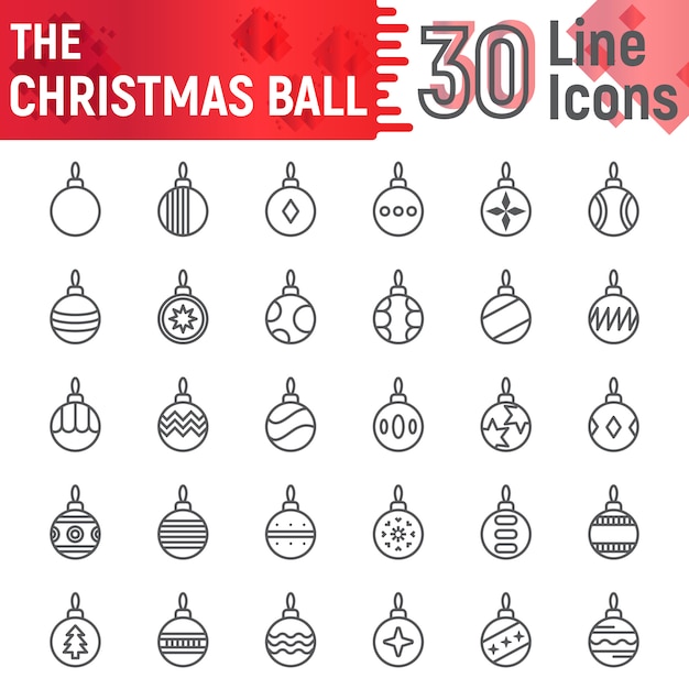 Christmas ball line icon set, xmas toy symbols collection