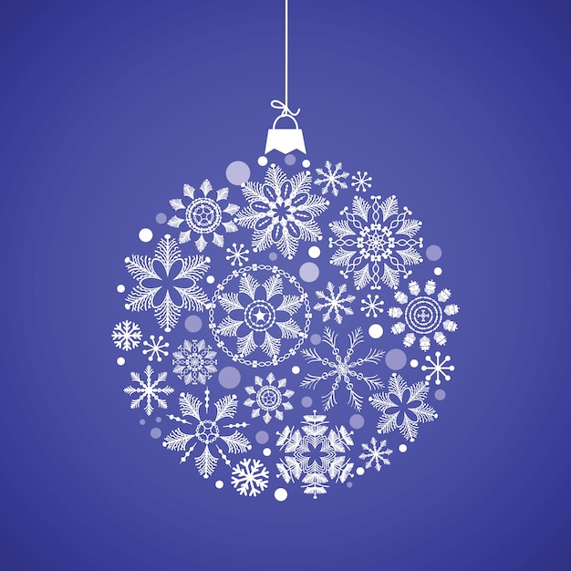 Christmas ball made of snowflakes isolated bright blue background