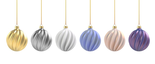 Christmas ball in realistic style on white background. Gold, silver and white round spiral.