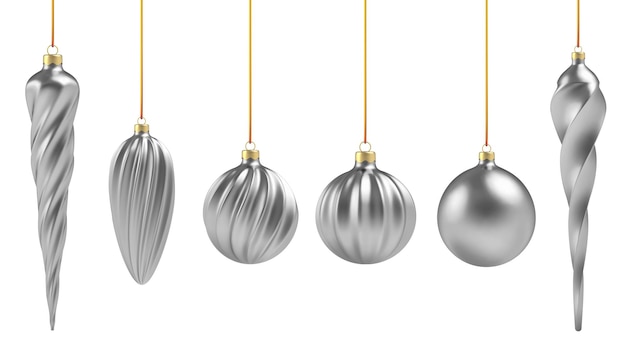 Christmas ball in realistic style on white background. Silver vertical spiral.