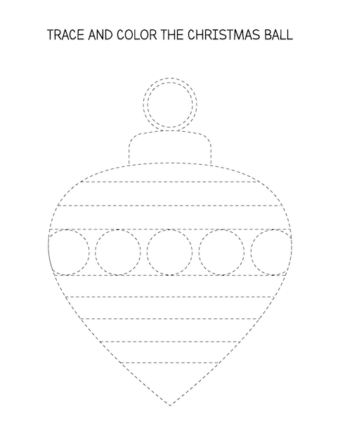 Christmas ball tracing worksheet for kids. Trace and color the Christmas bubble. Handwriting