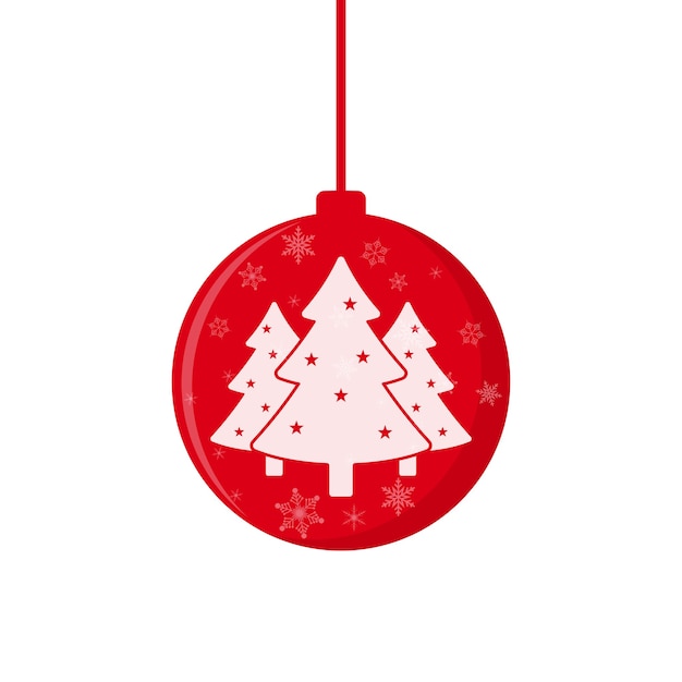 Christmas ball with christmas trees in flat design