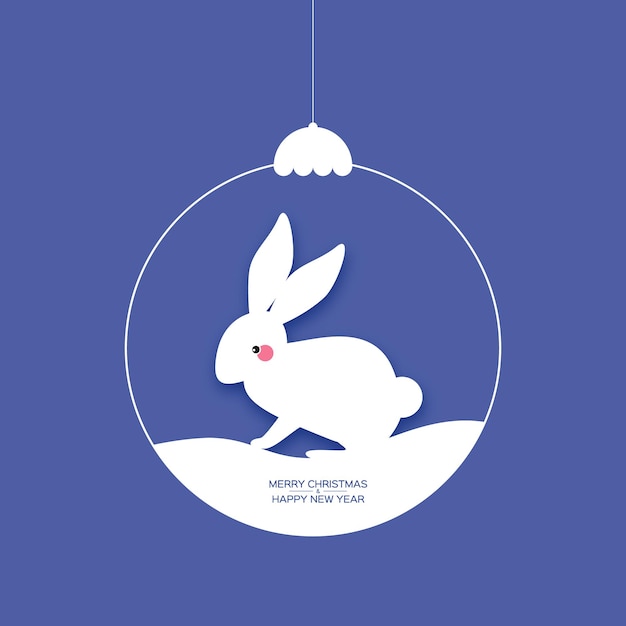 Christmas Ball with Rabbit Happy Chinese New Year 2023 Zodiac Rabbit sign year of the Rabbit Cute bunny Christmas time Blue