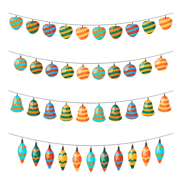 Christmas balls in different colors hanging Vector illustration