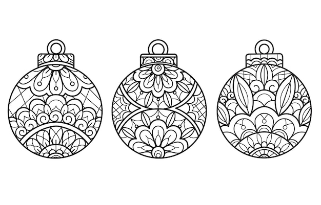 Christmas balls, Hand drawn sketch illustration for adult coloring book.