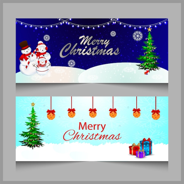 Christmas Banner or hader with santa and iceballs and decorations with gift or lights