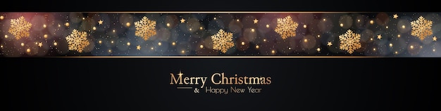 Vector christmas banner with gold glitter snowflakes and magic bokeh